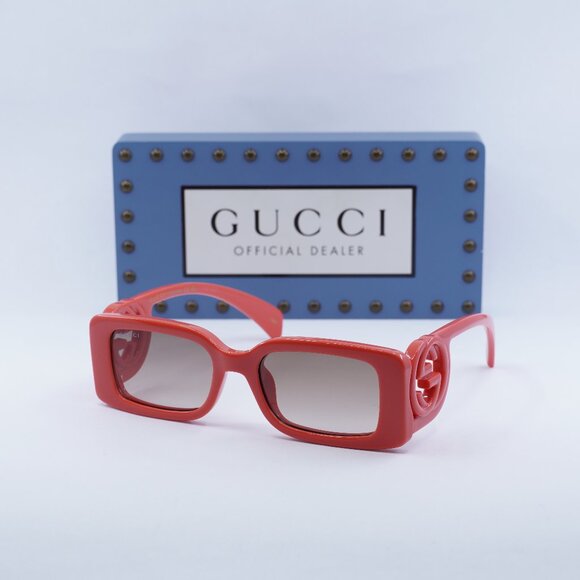 Gucci GG1325S 005 Rectangle Sunglasses - Red/Brown - Picture 1 of 12